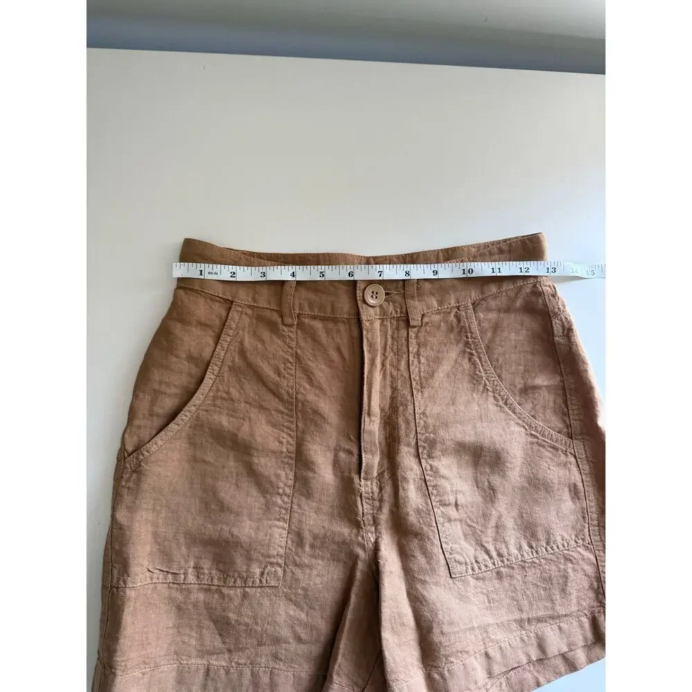 $195 Enza Costa Linen High Waisted Shorts - Italian Clay - 0